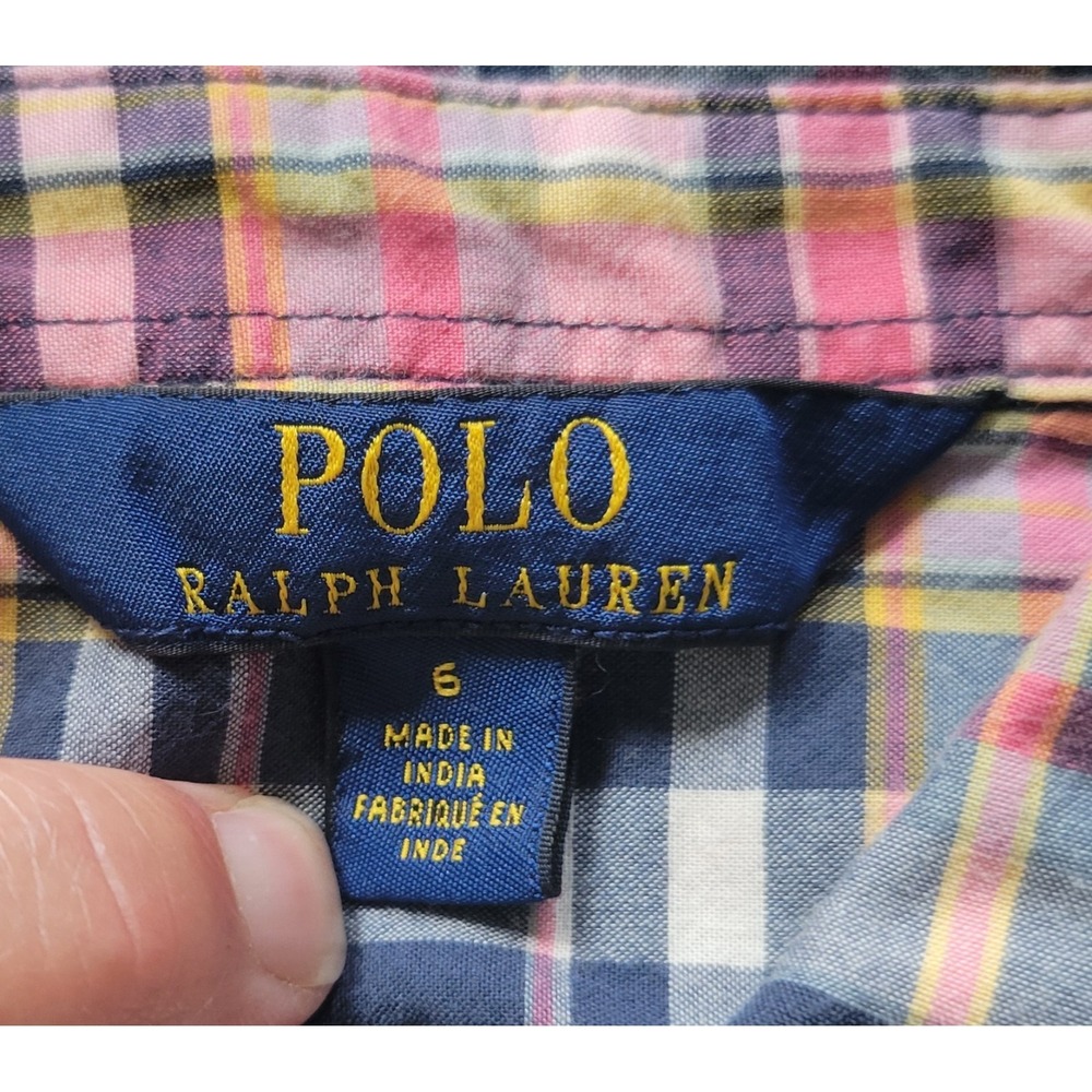 Polo Ralph Lauren Girls Plaid Shirt Dress Size 6 Pink Blue Cotton Long Sleeve - Picture 5 of 10